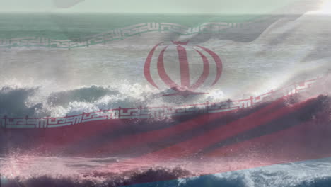 animation of flag of iran blowing over wave in sea