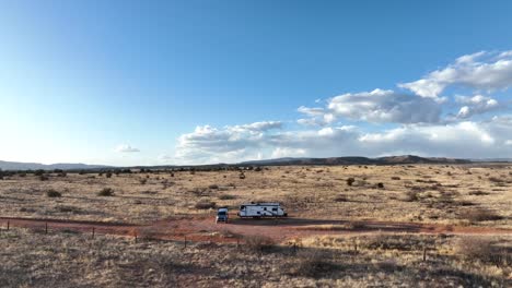 Fly-Away-At-Camper-Van-In-The-Vast-Desert-Landscape-Of-Sedona,-Arizona