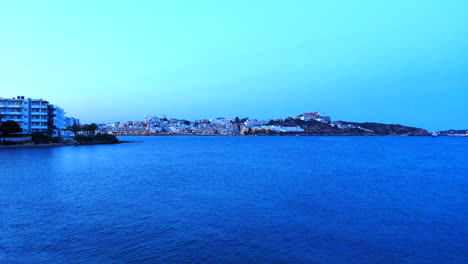 ibiza bay and mediterranean sea during evening blue hour static