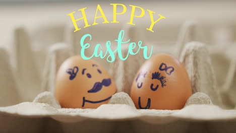 animação de ovos de páscoa e texto de feliz páscoa