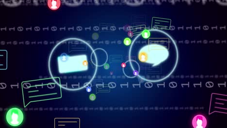 animation of binary coding and data processing over icons