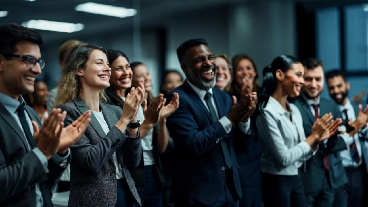 Diverse Group of Business Professionals Applauding in a Modern Office