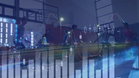 animation of financial data processing over basketball players