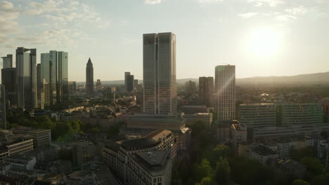 Beautiful-Evening-Summer-Sun-over-Frankfurt-am-Main,-Germany-Cityscape-Skyline-in-June-2020