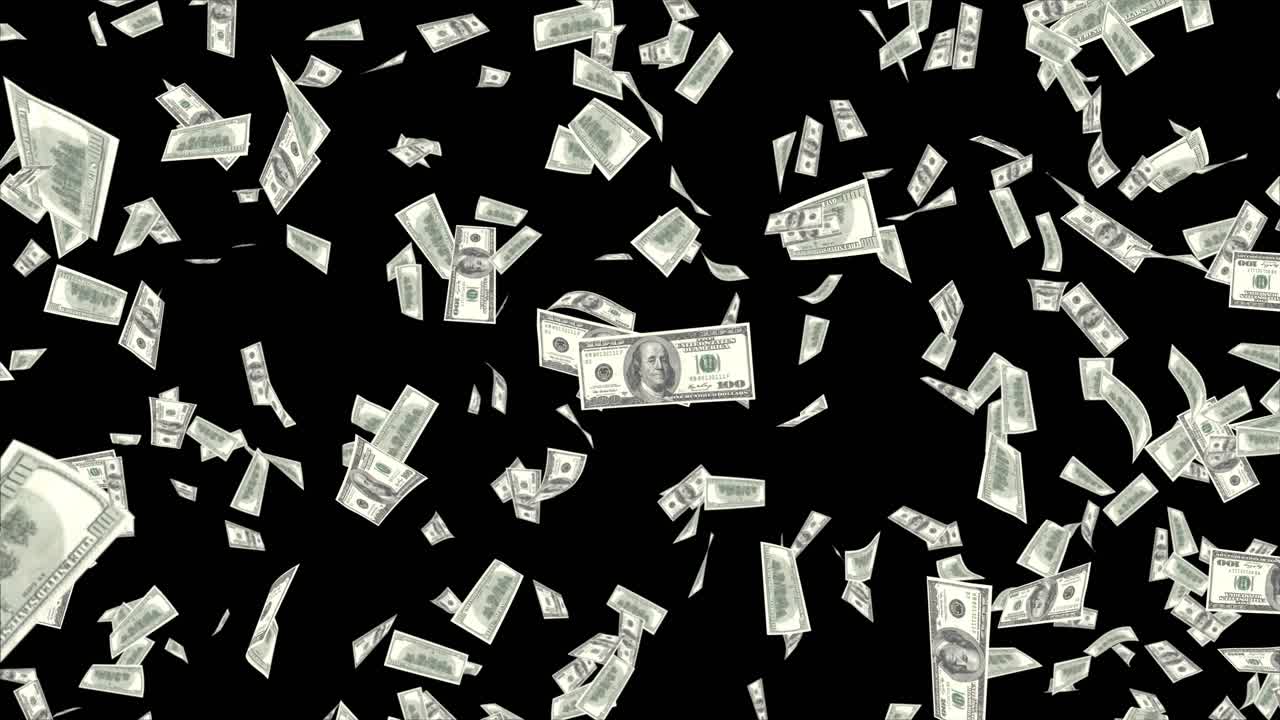 4k loop us dollar bundles flow with slow motion wealth and money falling dollar banknotes seamless