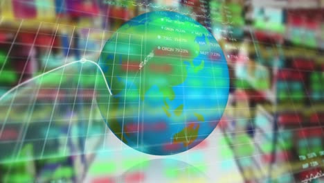 animation of data processing with globe over warehouse