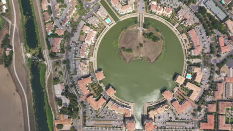 River-le-Lez-and-Port-Ariane-neighbourhood-aerial-top-shot-France-Lattes