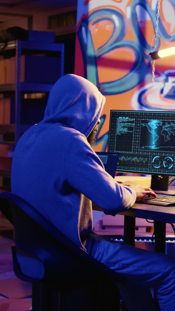 Video verticale di hacker che sabotano computer