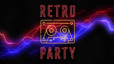 Animation-of-retro-party-text-over-thunders