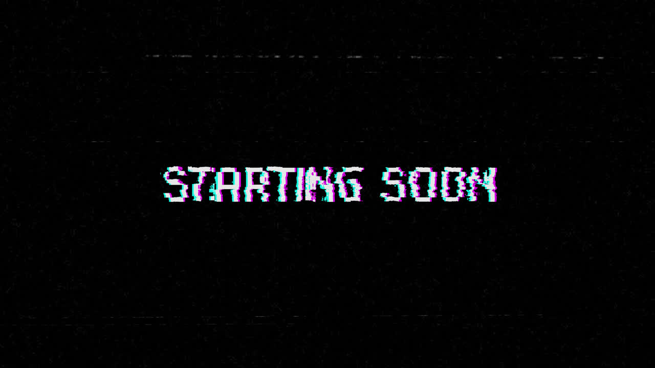 Pixelated Glitch Text 'Starting Soon' on Black Background