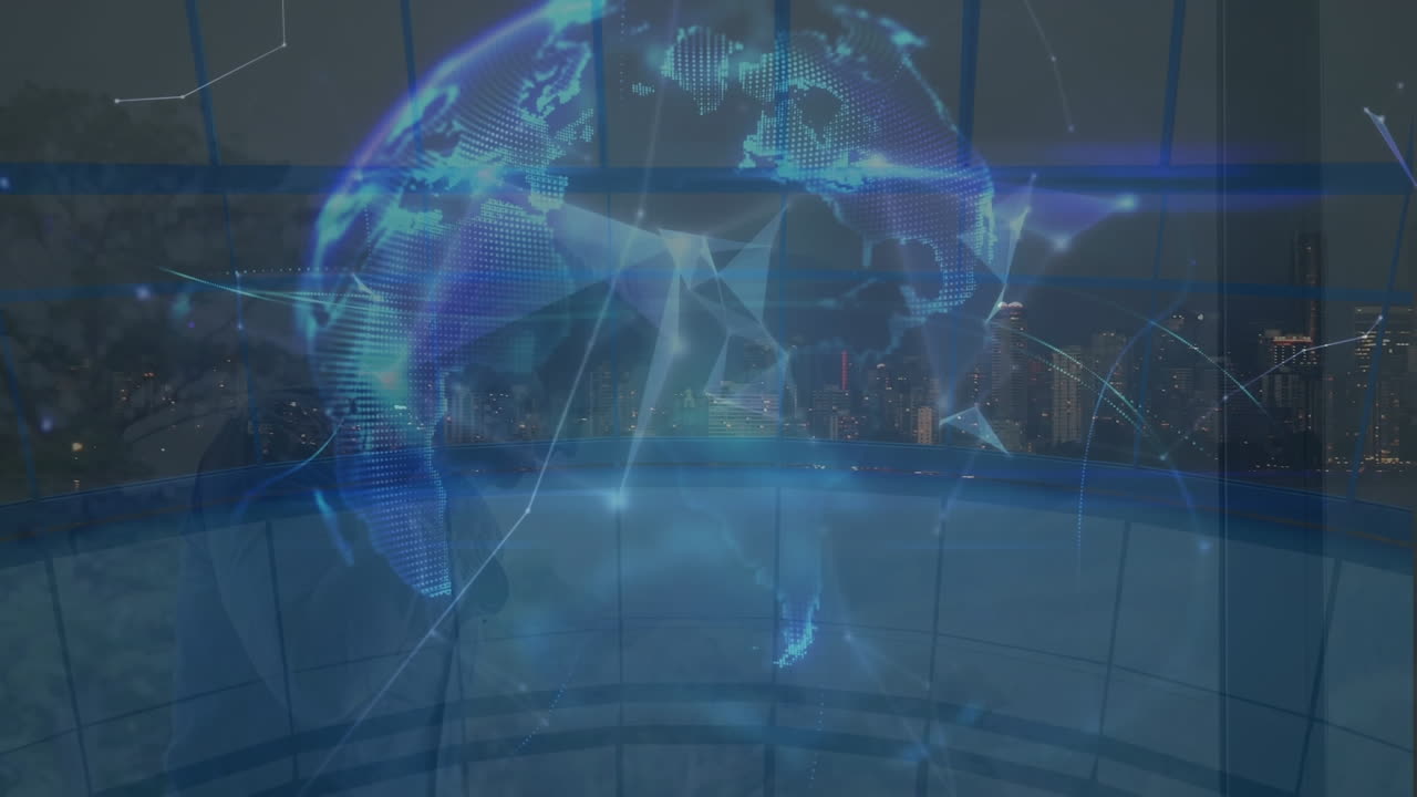오피스 빌딩을 통해 연결 네트워크와 함께 지구의 애니메이션
