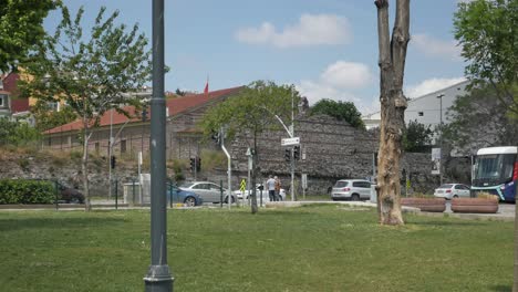 istanbul tram in a city park