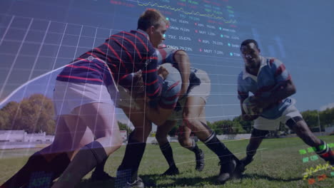 Animación-De-Datos-Del-Mercado-De-Valores-Sobre-Jugadores-De-Rugby-Preparándose-Para-El-Scrum