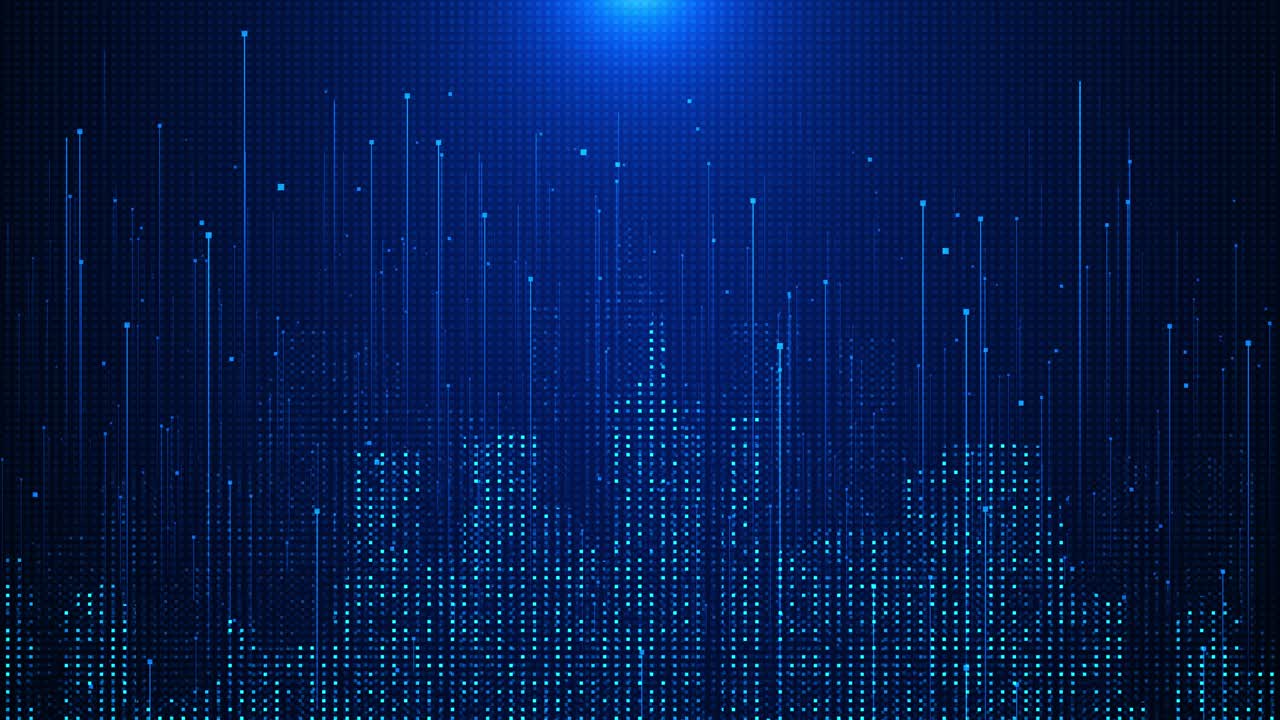 Futuristic city skyline matrix pixel style artificial intelligence internet of things cyber digital