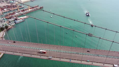 traffic on hong kong tsim ma bridge, aerial view