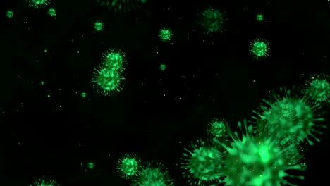 coronavirus. microscopio virus volando en el espacio. células de virus fluyendo concepto de células de virus corona. bucle