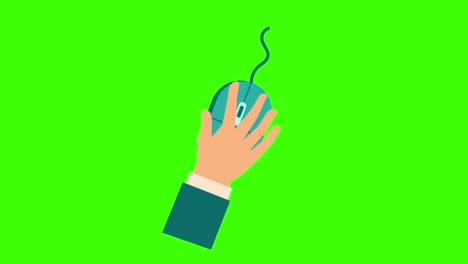 animación simple y colorida de una mano humana con un ratón aislado en una pantalla verde en 4k