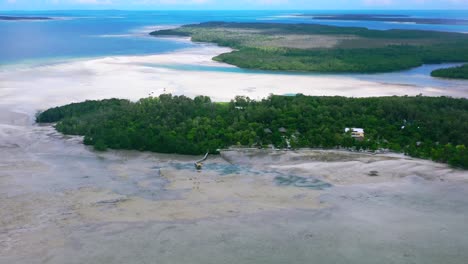 aerial of extreme low tide around leebong island in belitung indonesia on a tropical sunny day