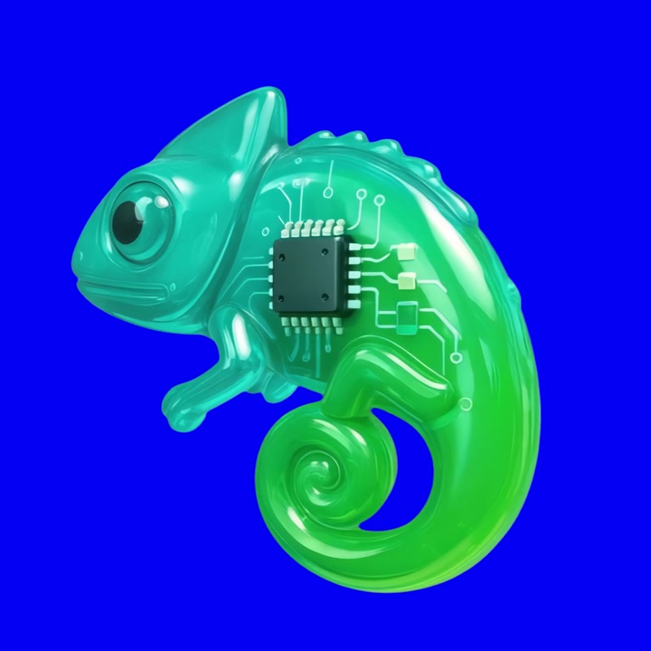 3D Render of a Translucent Green Robotic Chameleon Rotating
