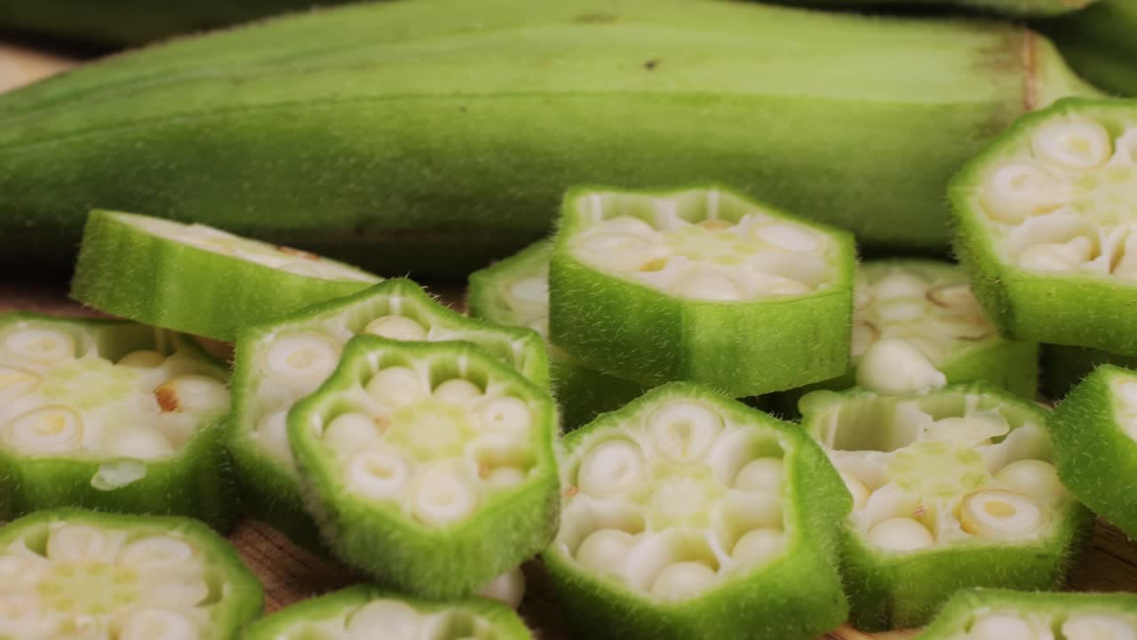 Close up of sliced okra