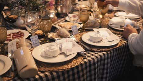 Wedding-ceremony-buffet,-people-dining-at-the-elegant-decorated-table