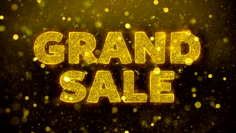 grand sale text on golden glitter shine particles animation.