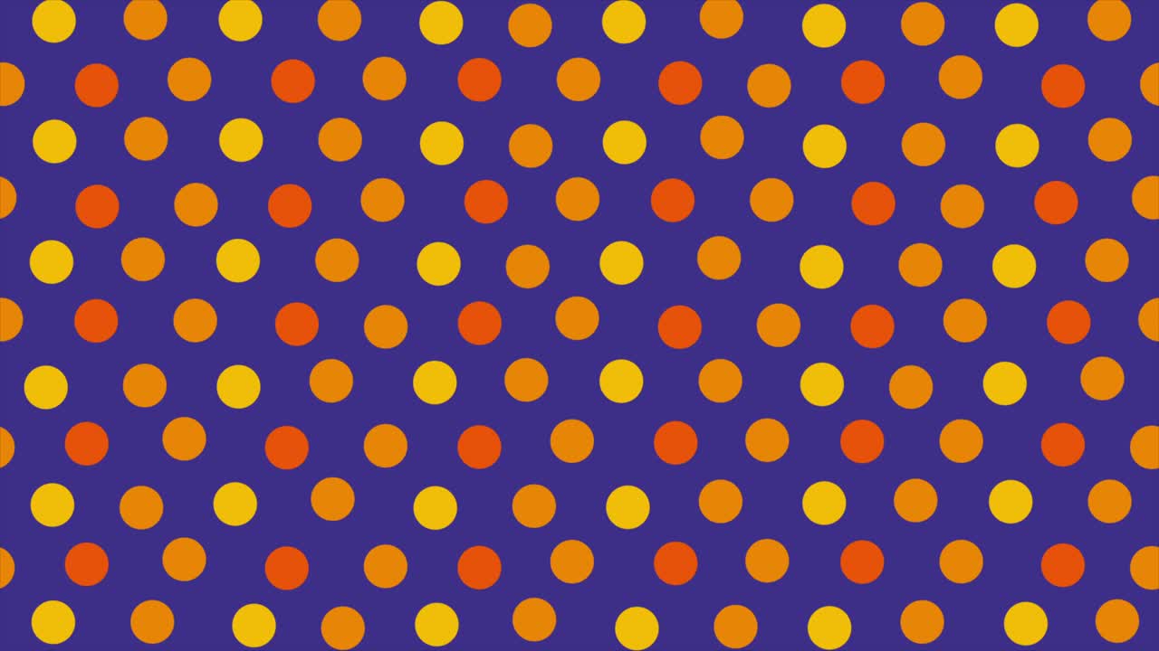 Animierte gelbe und orangefarbene Tupfen auf lila Hintergrund