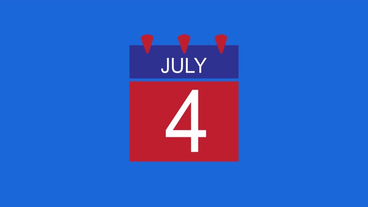 Animazione della data del calendario 4 luglio su cerchio blu e sfondo bianco