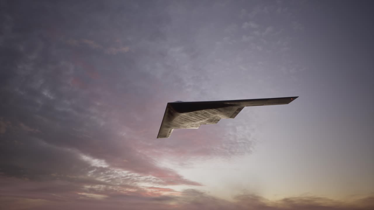 Bombardiere stealth che vola al tramonto