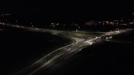 drone view of road intersection at rush hour