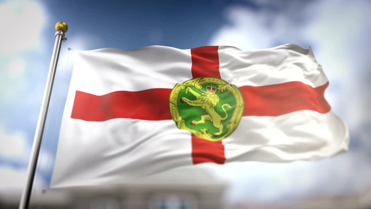Alderney Flag Waving Slow Motion 3D Rendering Blue Sky Background - Seamless Loop 4K