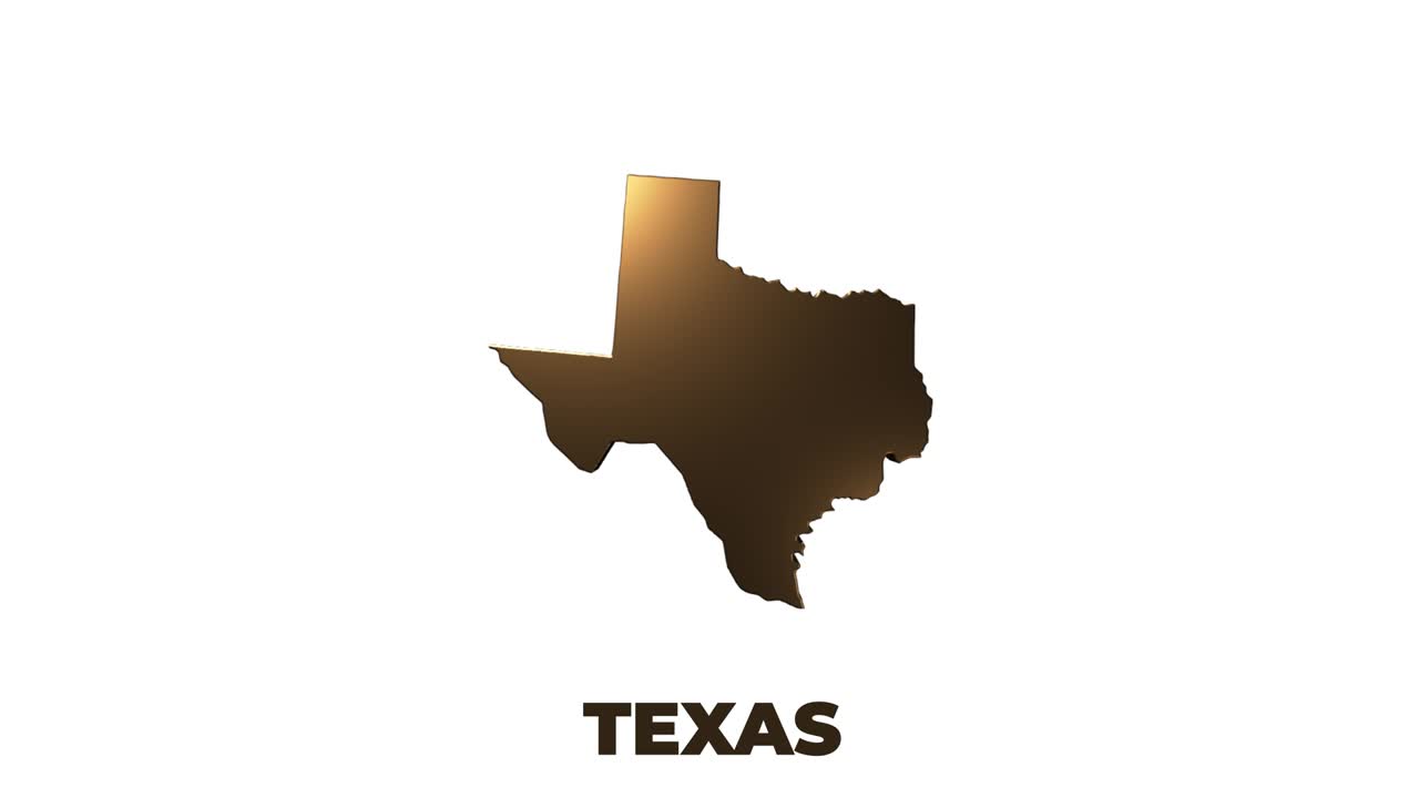 estado de texas de los estados unidos de américa. marcador de ubicación de oro 3d animado en el mapa. fácil de usar con el modo de transparencia de pantalla en su video.