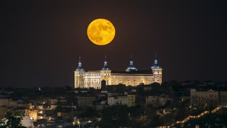 amazing landscape of old castle and full moon at night