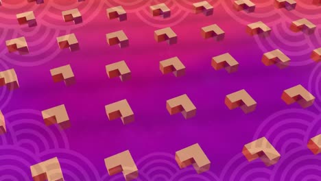 Animation-of-rows-of-shapes-over-pink-pattern