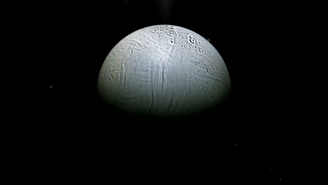 encelado, la luna de saturno, girando en su propia órbita en el espacio exterior. bucle