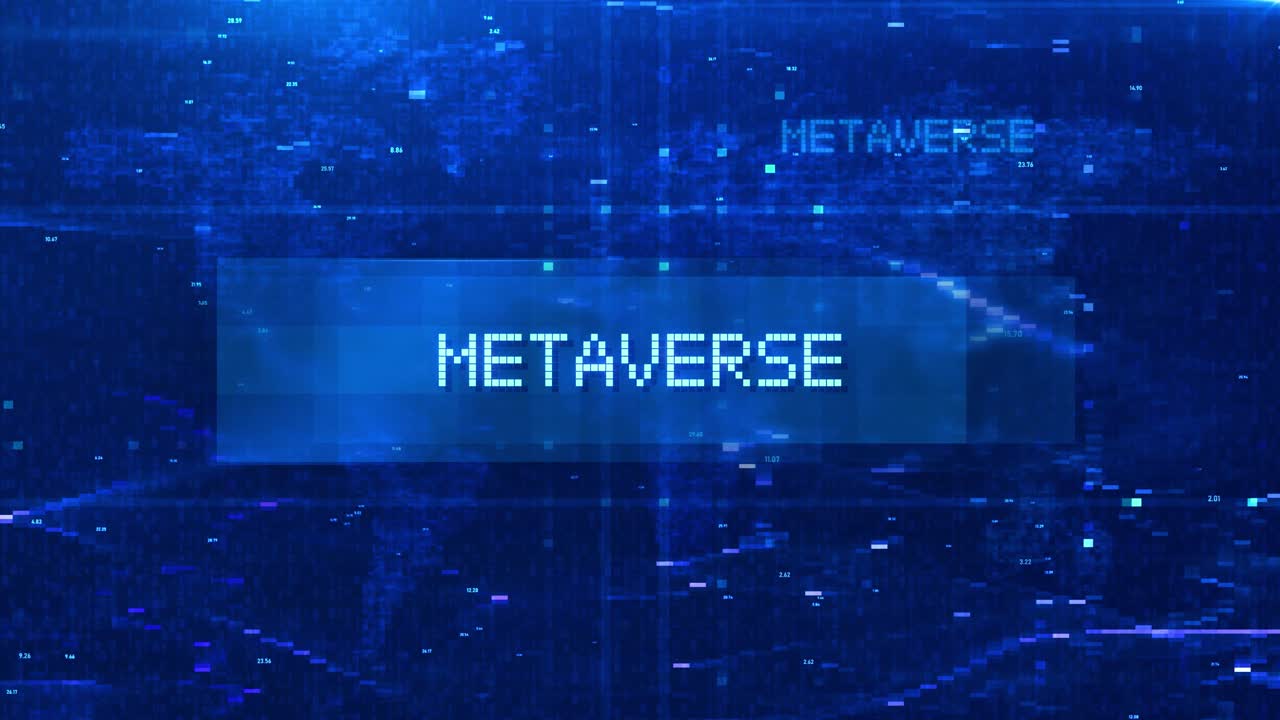 Metaverse Digital Text Animation over Futuristic World Map and HUD Effects
