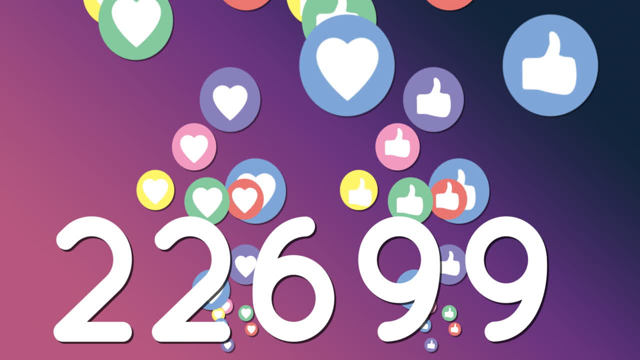 números en fuente grande con iconos de redes sociales 4k