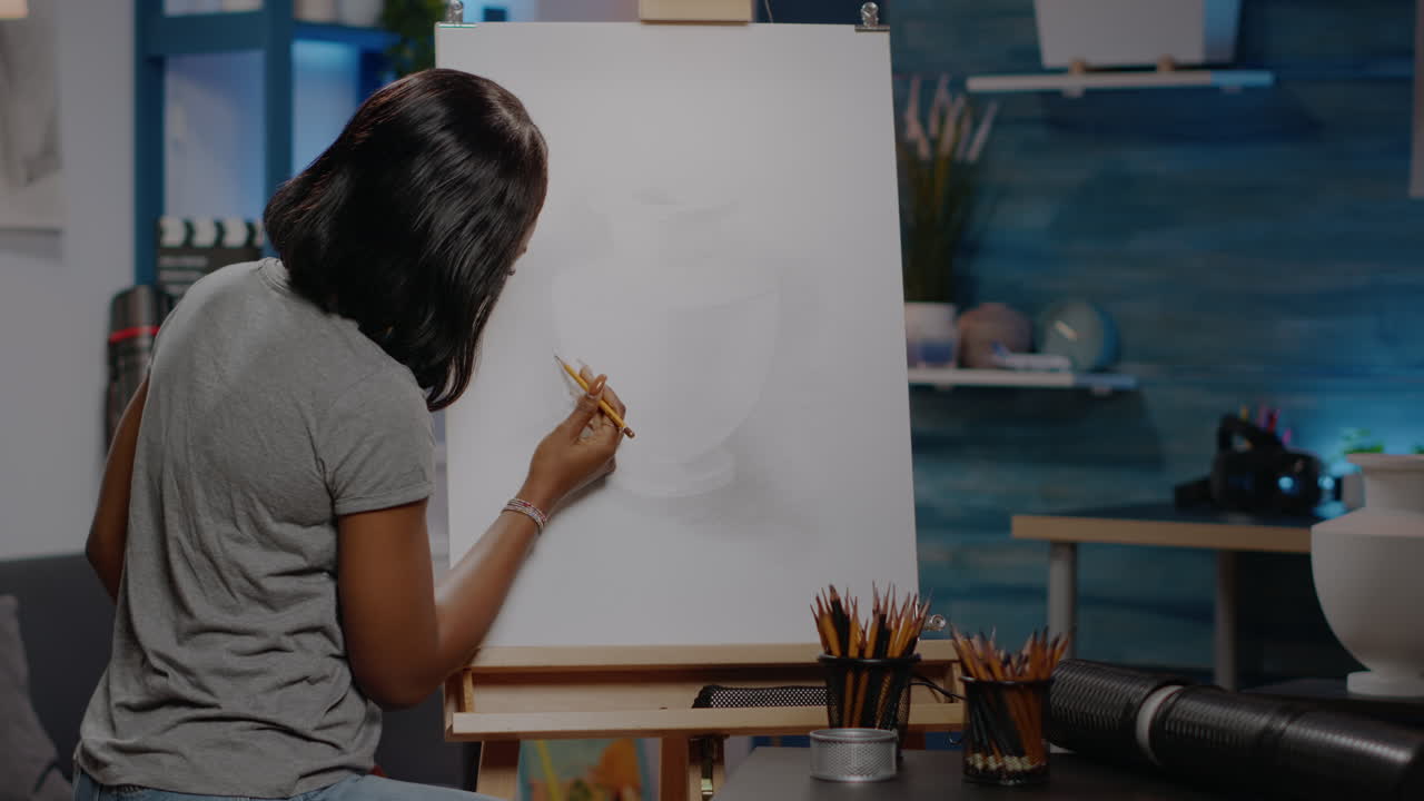 African american woman with artist occupation drawing