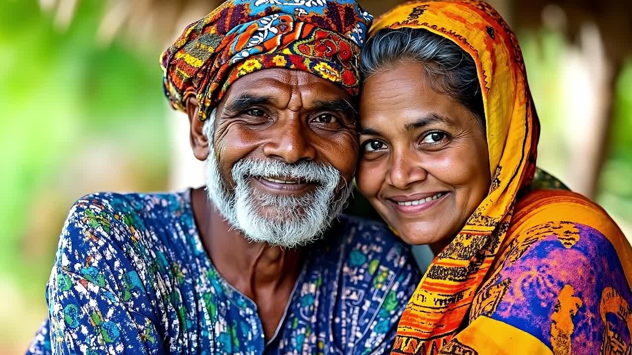 남자와 여자가 카메라를 향해 웃고 있다