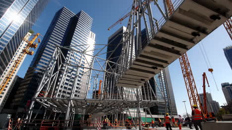 construction of a pedestrian bridge in a city