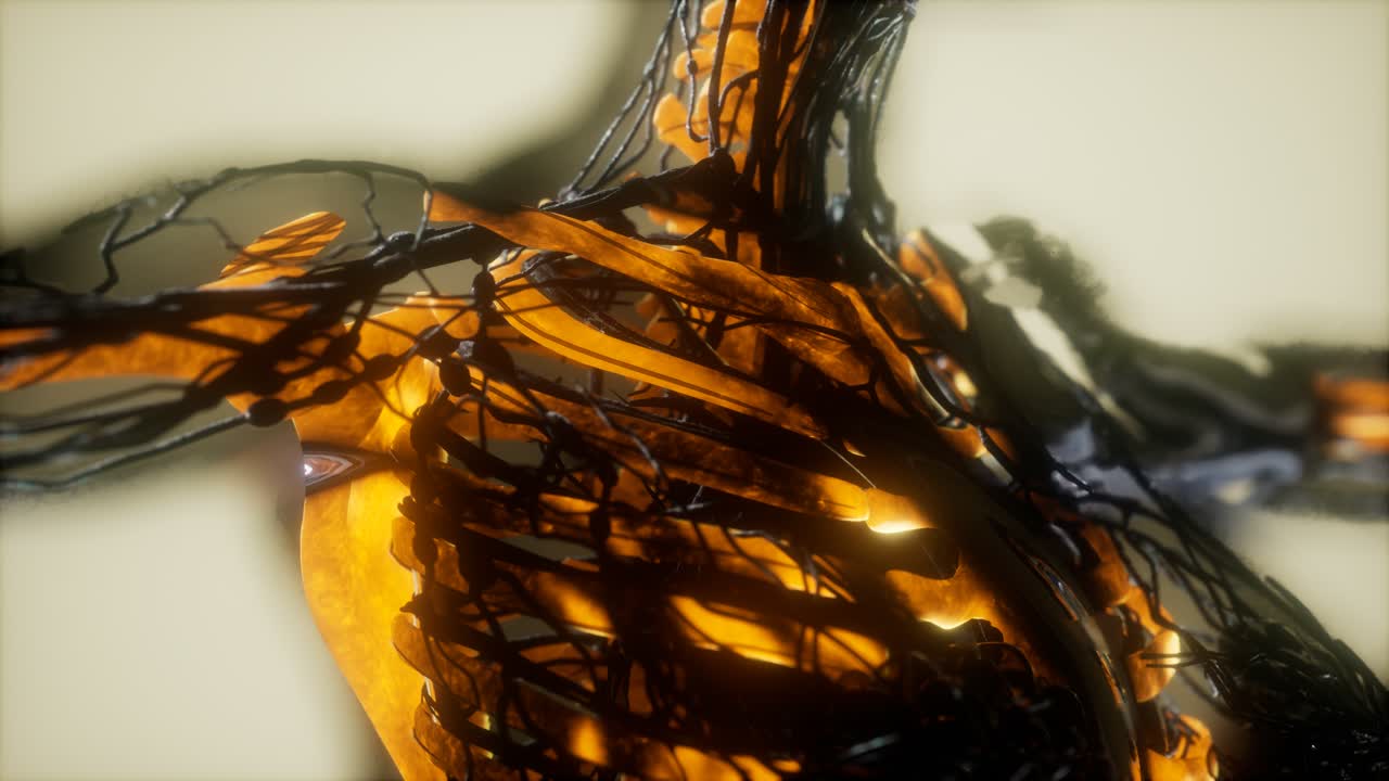 los huesos del esqueleto humano escanean brillando