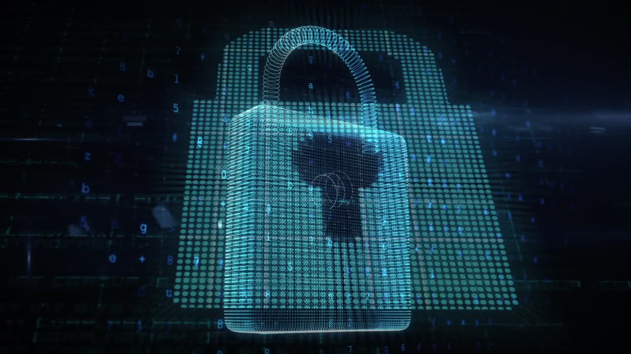 Animation of data processing over padlock