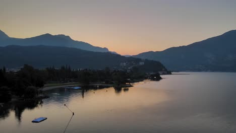 beautiful aerial shot of garda lake at sunrise