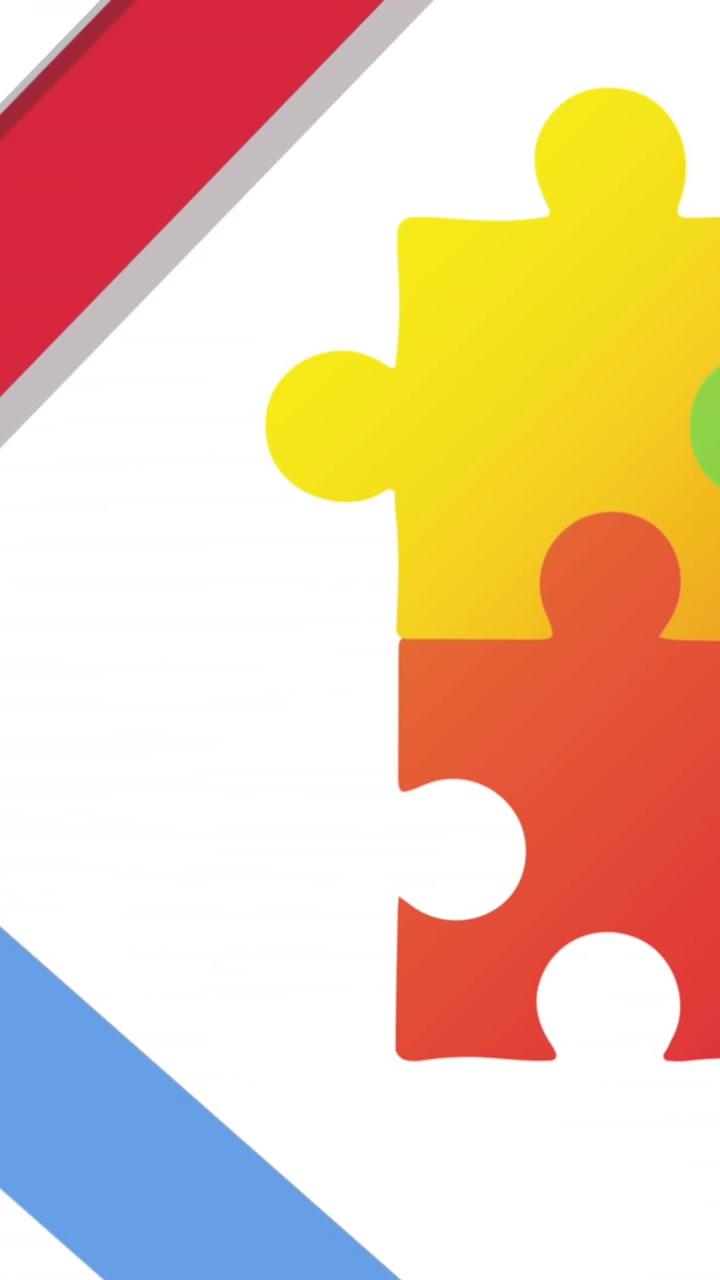 Animazione di pezzi di puzzle multicolori su sfondo bianco