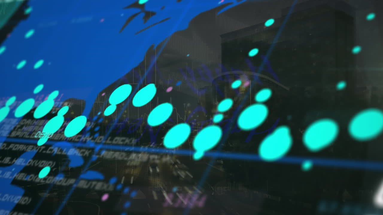 도로에서 움직이는 차량의 타임  ⁇ 스에 대한 그래프, 컴퓨터 언어, 숫자 및 지도의 애니메이션