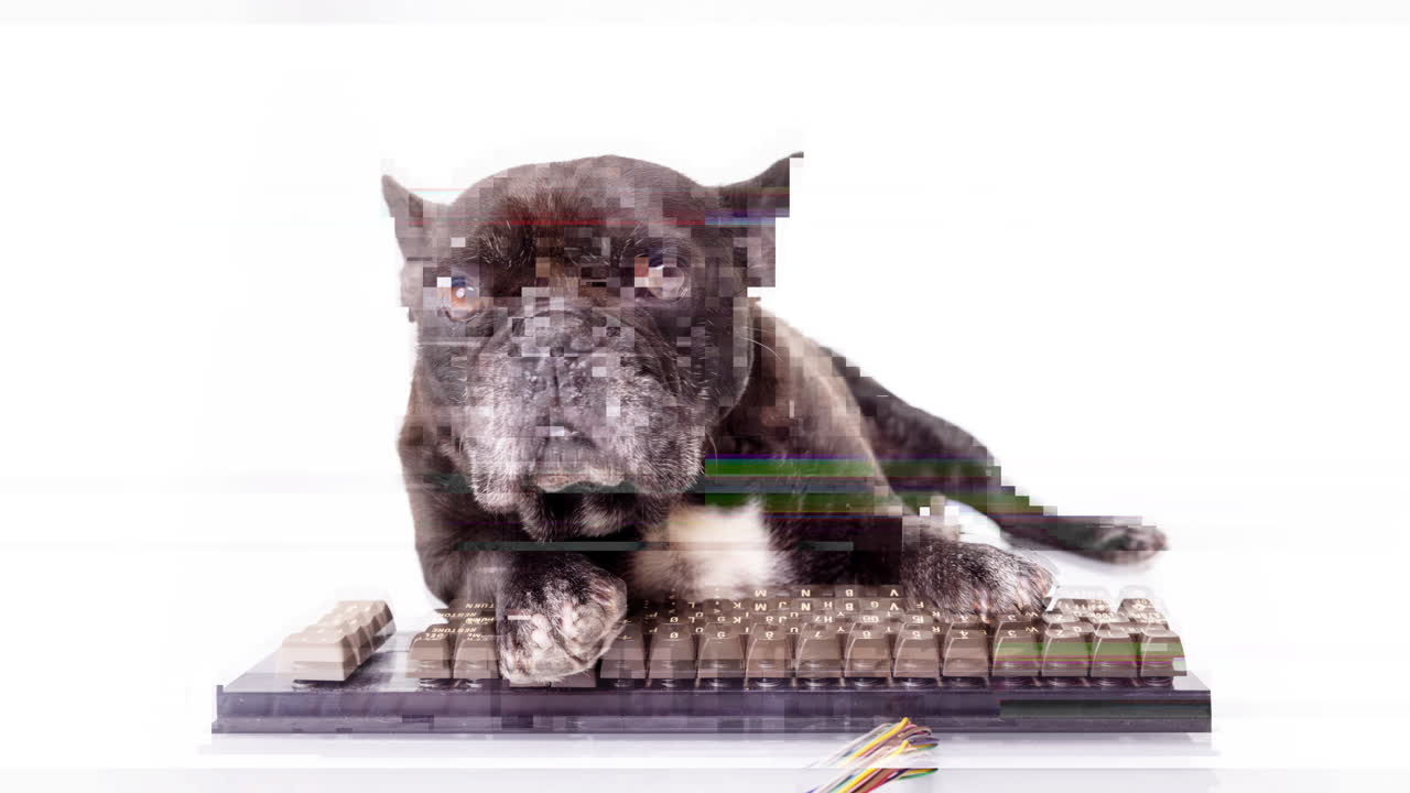 키보드와 함께 누워있는 개 해커 해킹, 스튜디오 영상