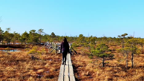 mujer caminando por un sendero natural en letonia