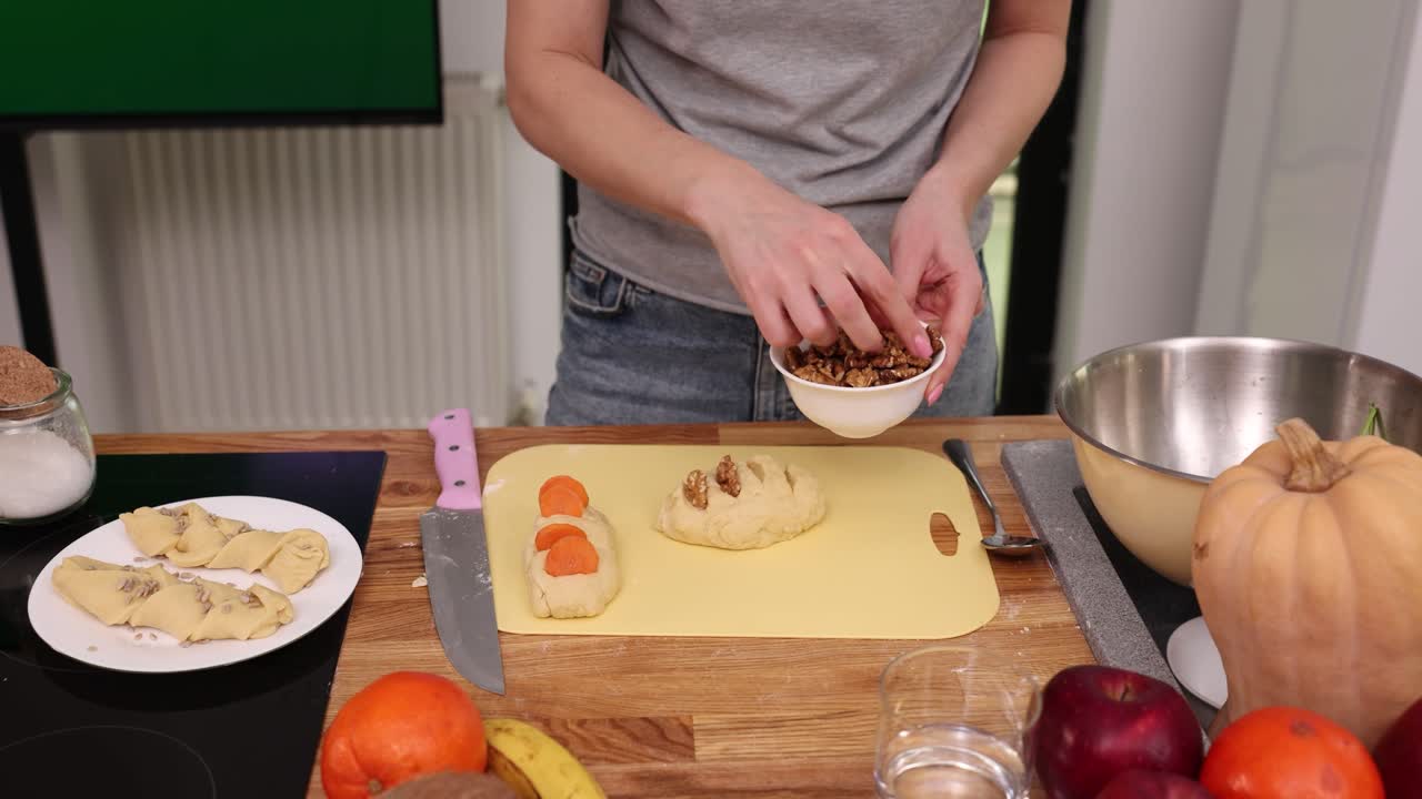 Preparing Pumpkin Dough with Nuts