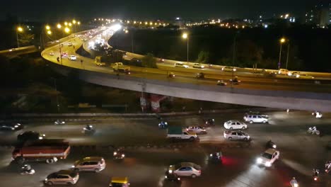 Traffic-in-Tin-Factory-area-in-Bangalore,-Karnataka,-India-during-night