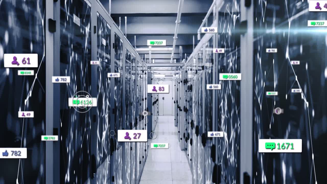 컴퓨터 서버를 통해 배너에 있는 소셜 미디어 아이콘과 숫자의 애니메이션